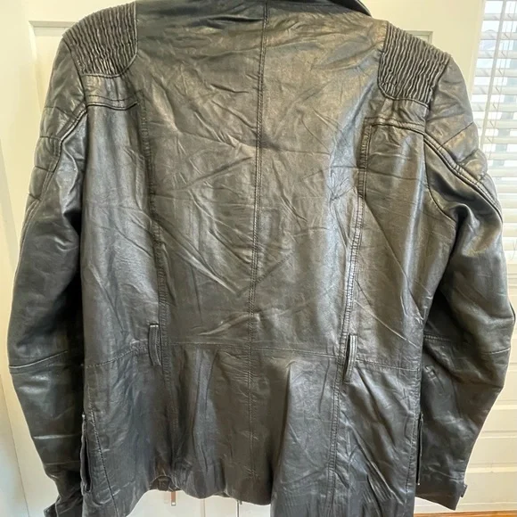River Island 100% REAL LEATHER Quilted Moto Jacket - Black - Size UK 10 / US 6 - Picture 4 of 10